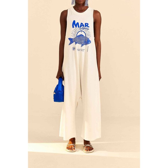 FARM Rio Pants - NWT White Mar da Bahia Organic Cotton Jumpsuit Size L